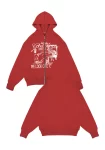 Hoodie Oversize People Con Cierre Rojo